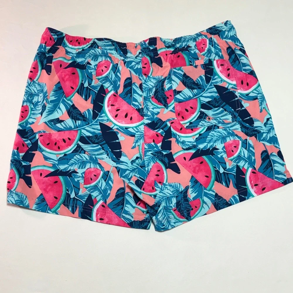 Mens Tropical Watermelon Print Swim Trunks Y2K Beachcore Summer Swim Shorts Pink